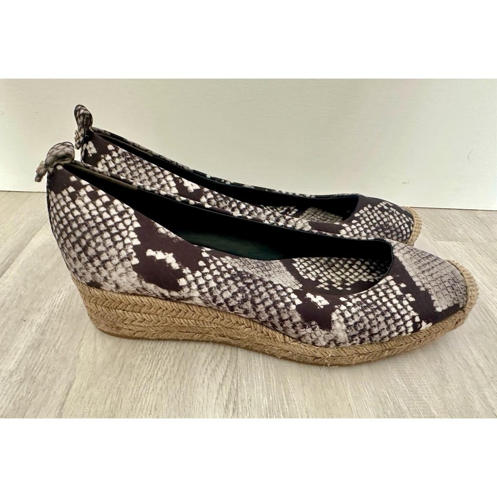 Tory Burch Womens 8.5 Heather Snake Print Wedge Espadrille Black‎ Grey